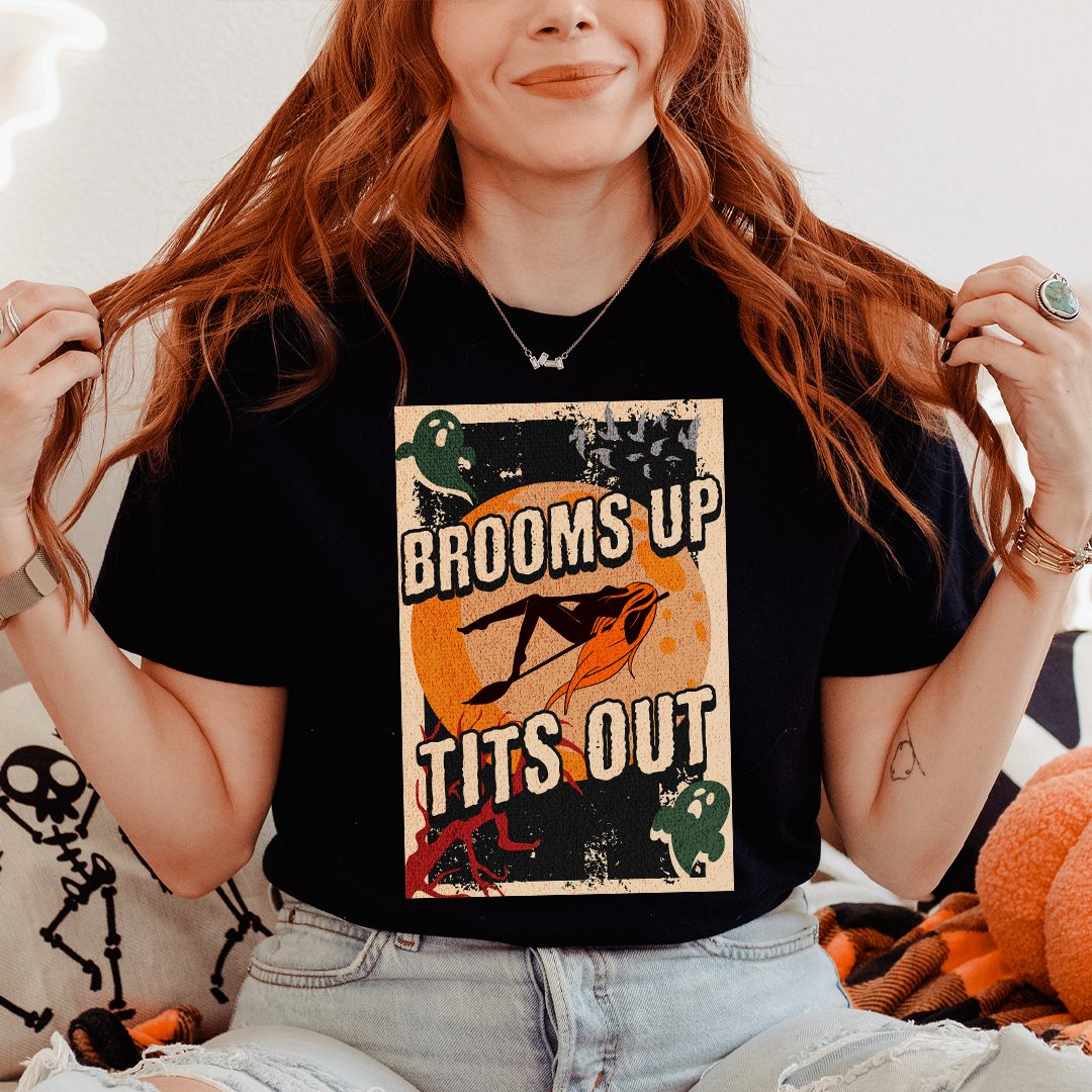 Brooms Up Tits Out Halloween T-Shirt