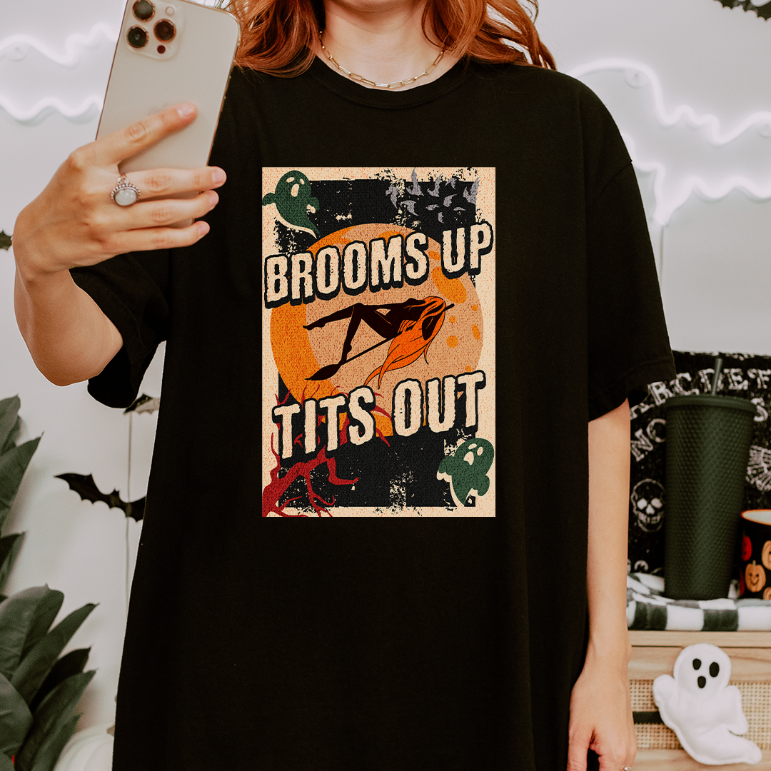 Brooms Up Tits Out Halloween T-Shirt