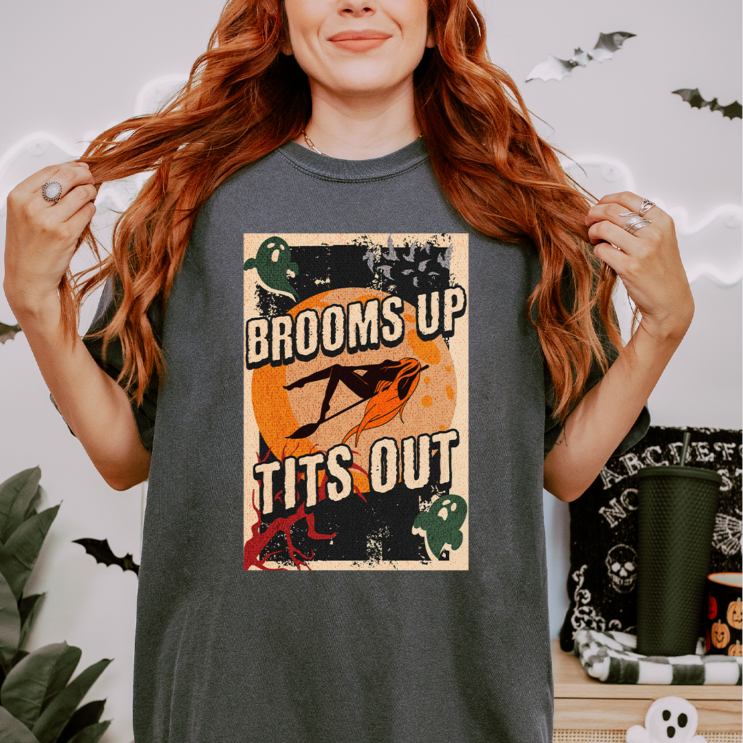 Brooms Up Tits Out Halloween T-Shirt