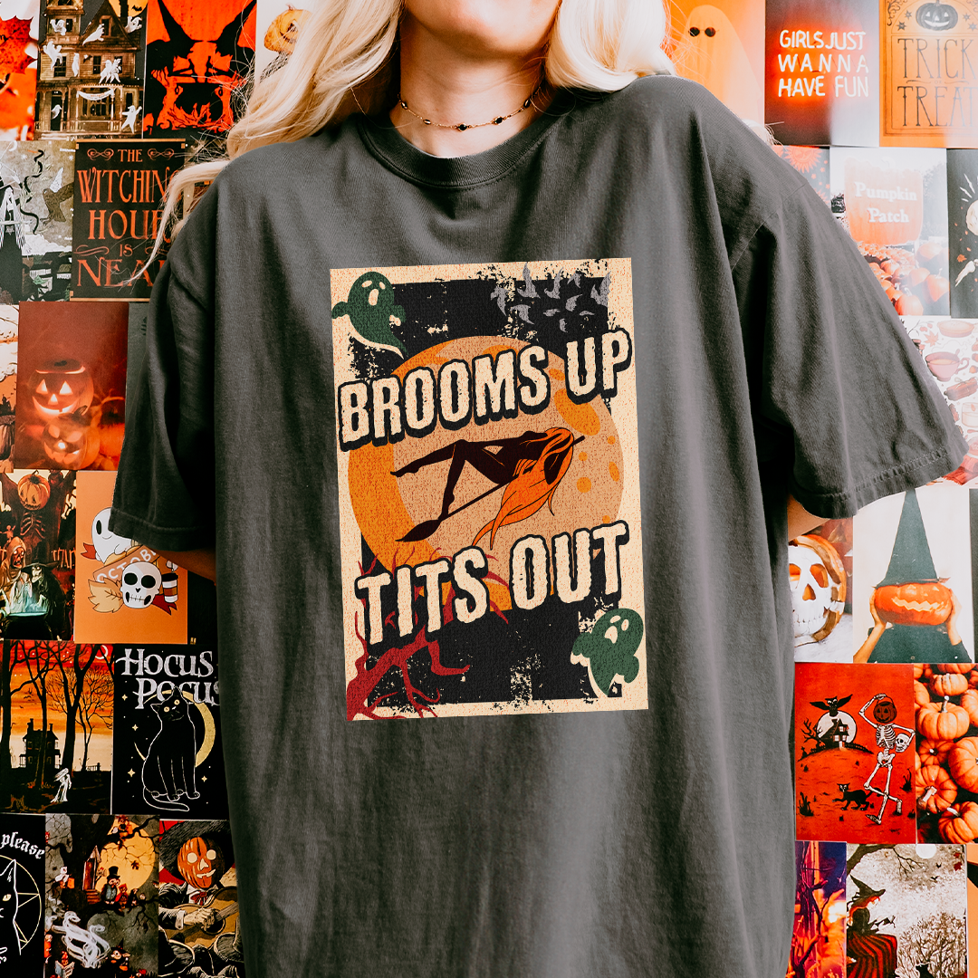 Brooms Up Tits Out Halloween T-Shirt