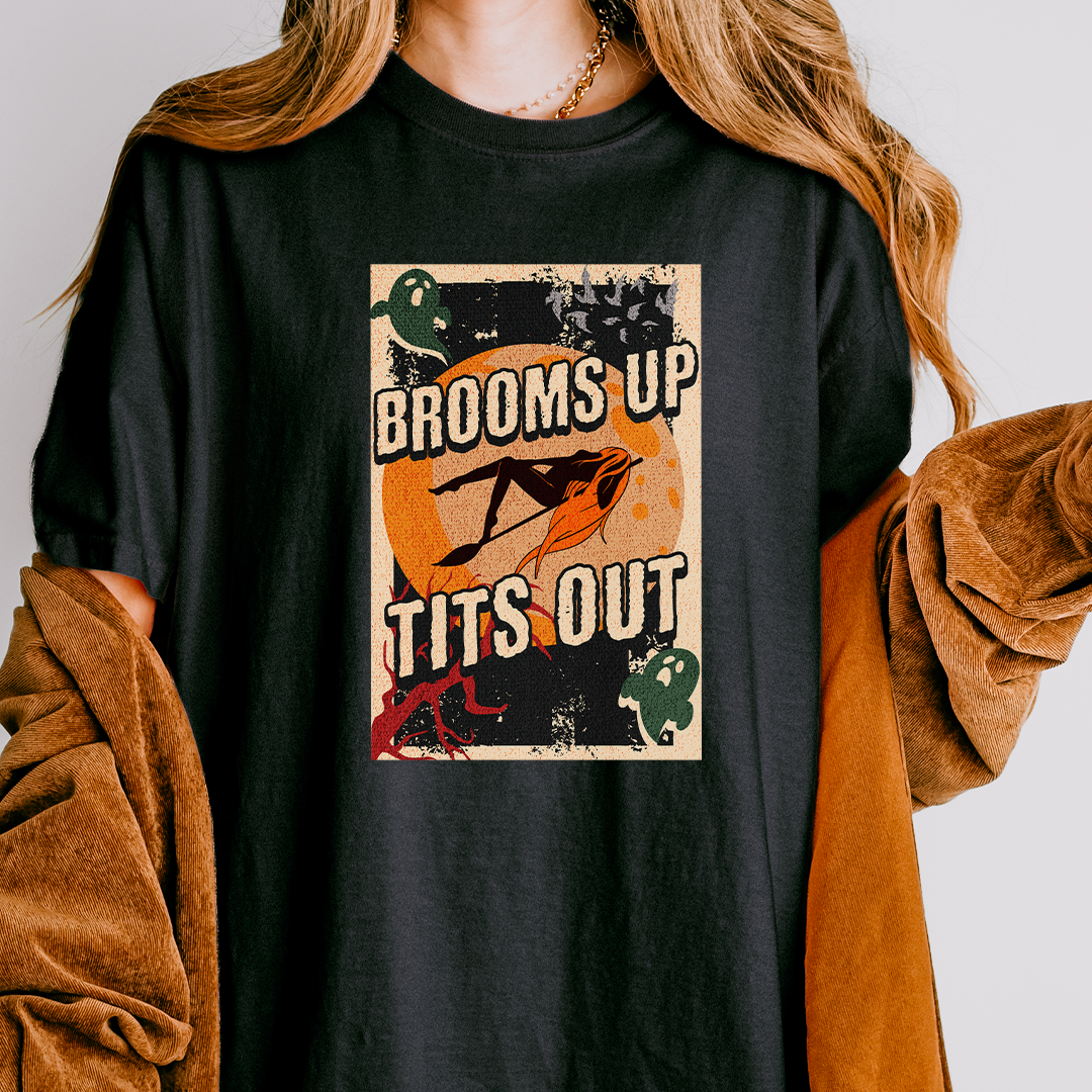 Brooms Up Tits Out Halloween T-Shirt