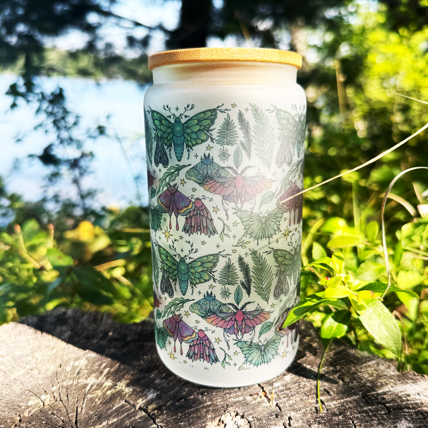 Whimsical Moth 16 oz Glass Tumbler