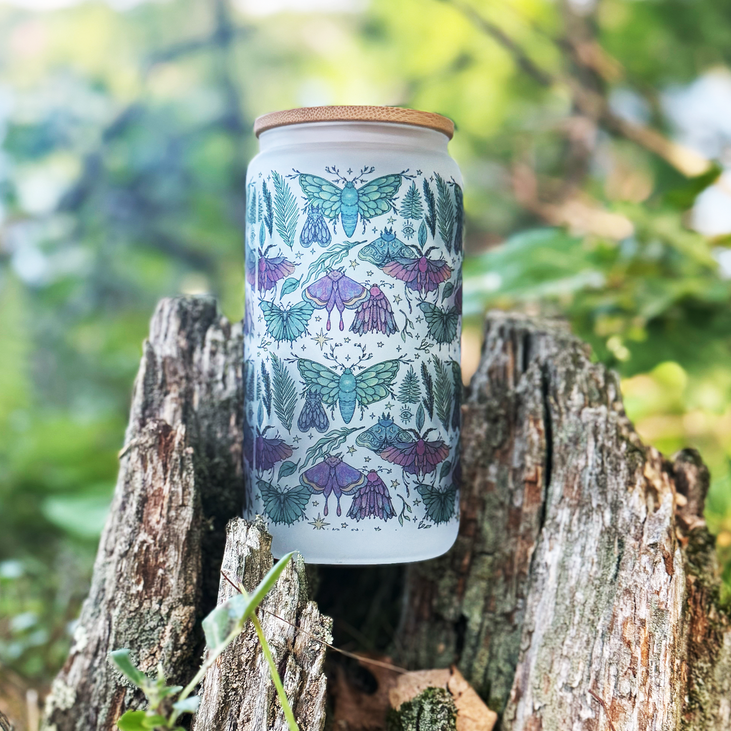 Whimsical Moth 16 oz Glass Tumbler