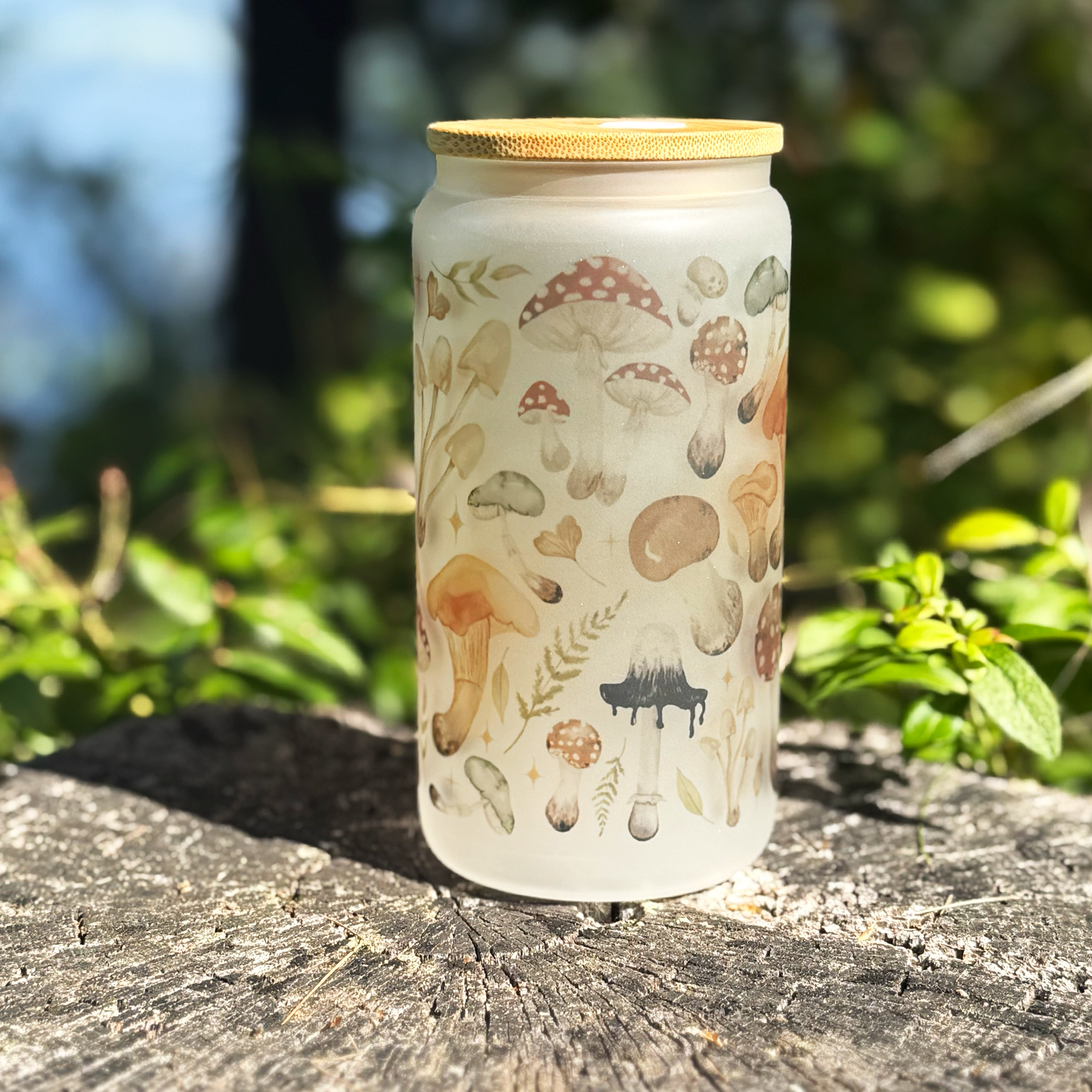 Whimsical Mushroom Frosted Sipper Glass