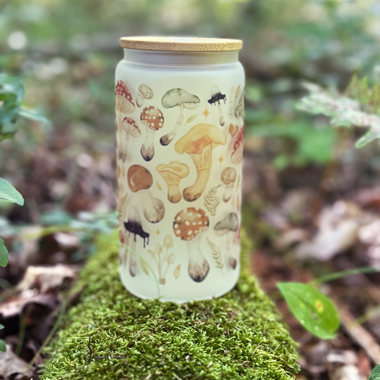 Whimsical Mushroom Frosted Sipper Glass