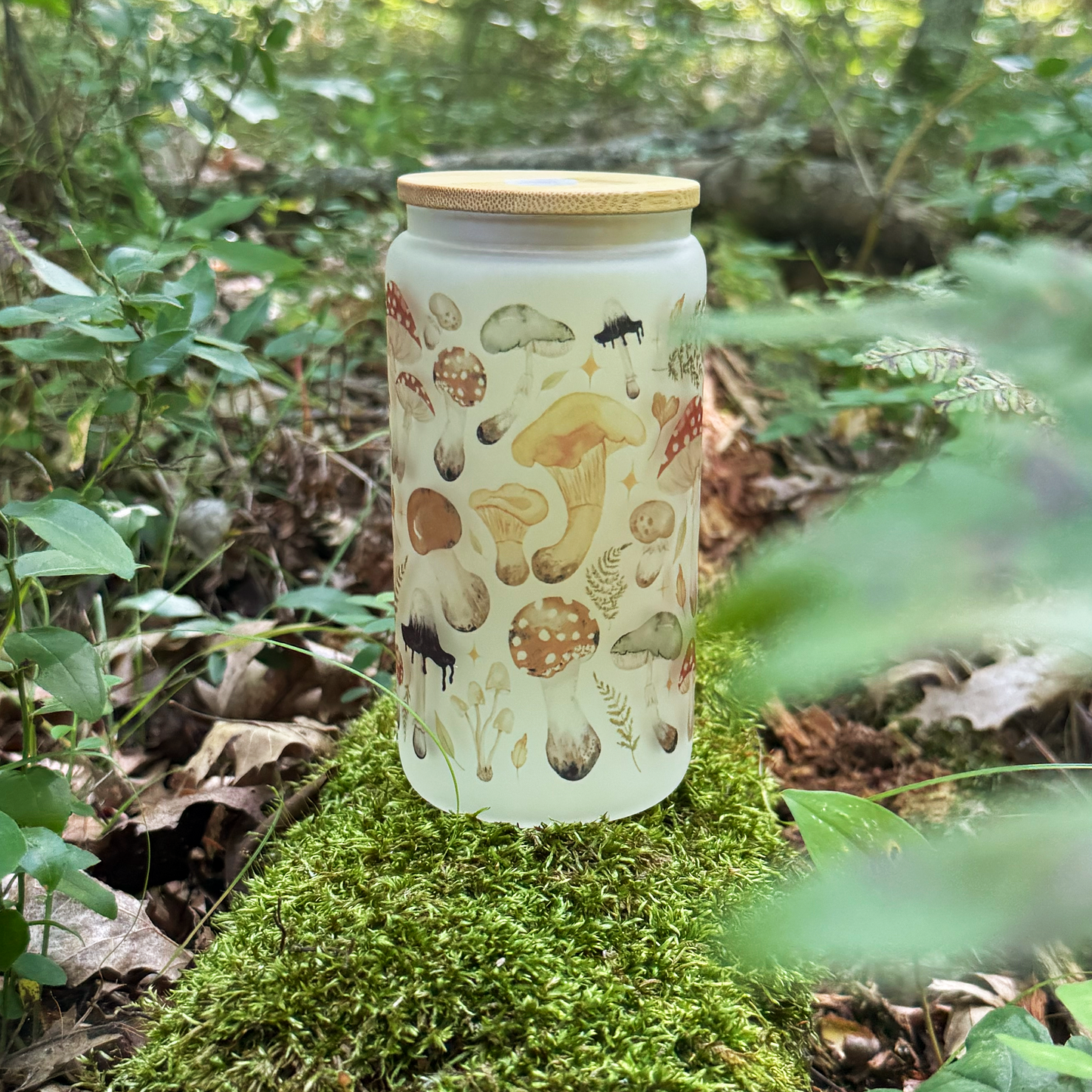 Whimsical Mushroom Frosted Sipper Glass