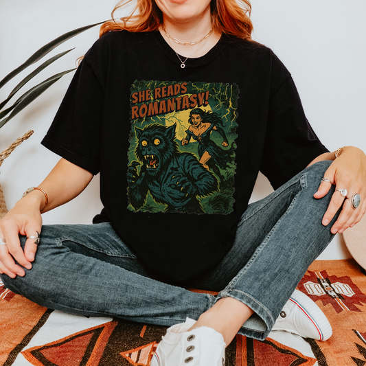 She Reads Romantasy T-Shirt