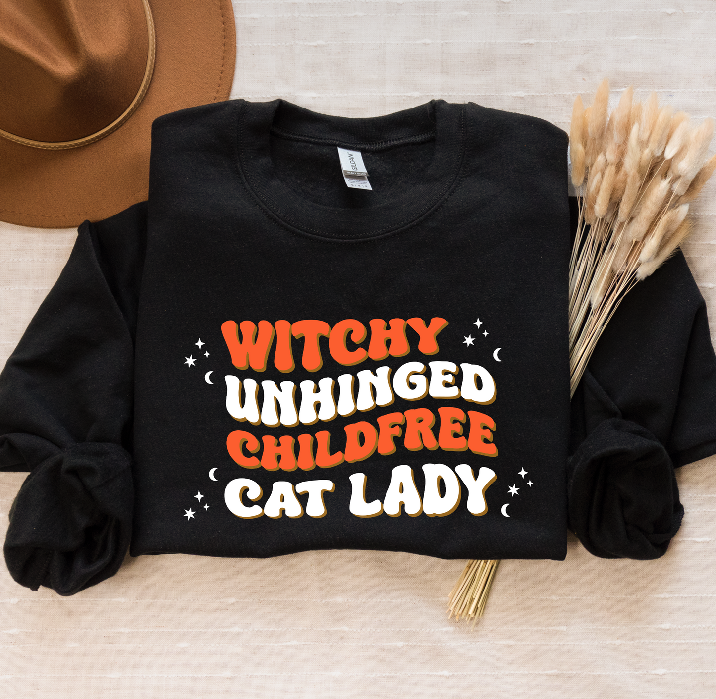Witchy Unhinged Childless Cat Lady Crewneck Sweatshirt