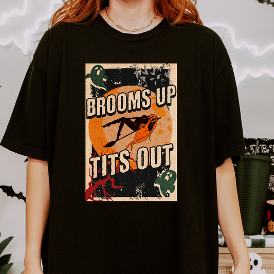 Brooms Up Tits Out Halloween T-Shirt