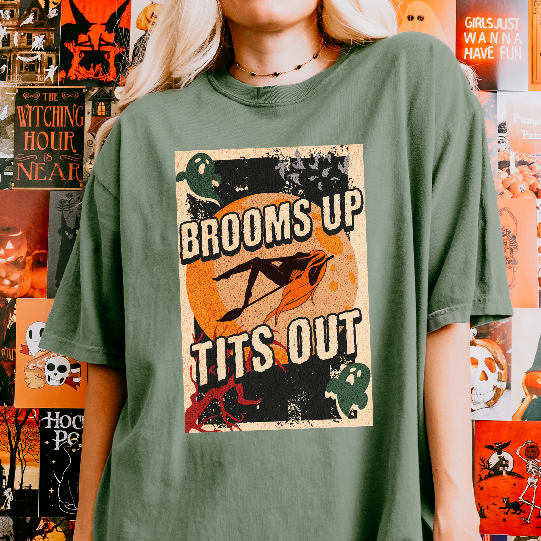 Brooms Up Tits Out Halloween T-Shirt