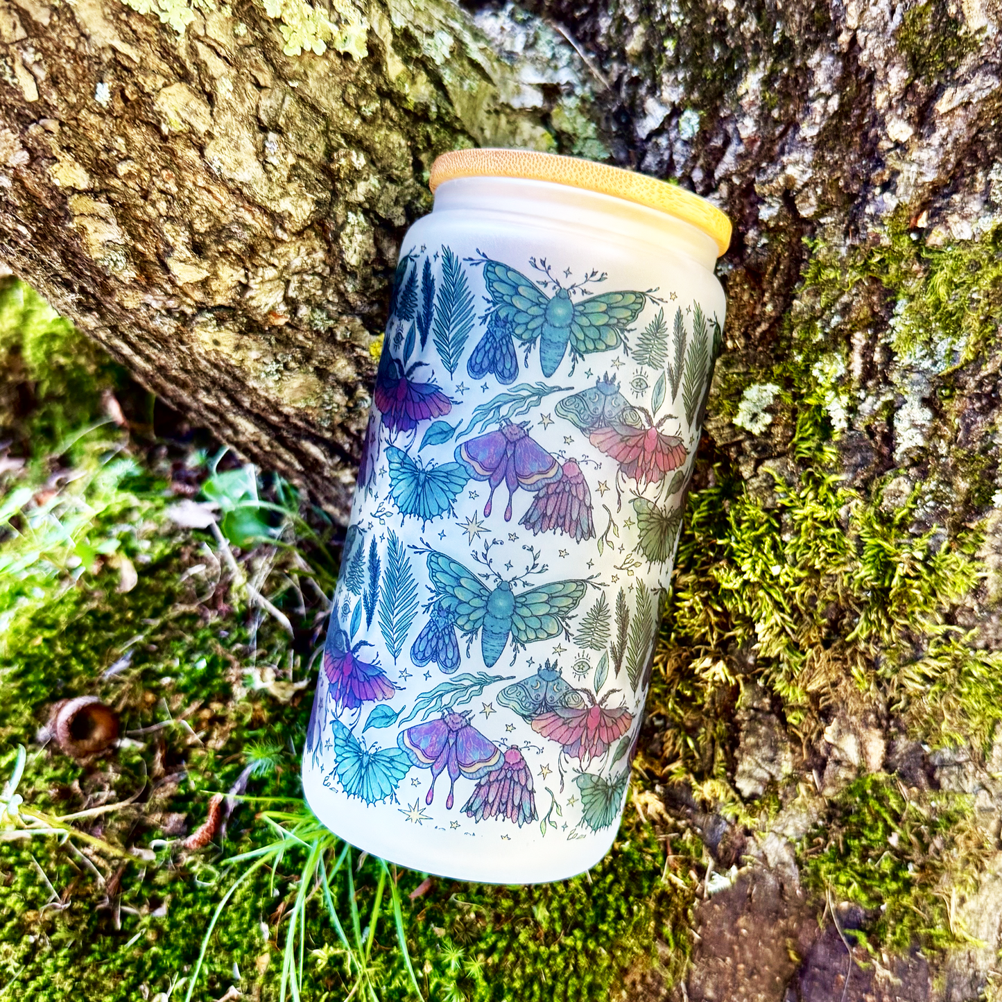 Whimsical Moth 16 oz Glass Tumbler
