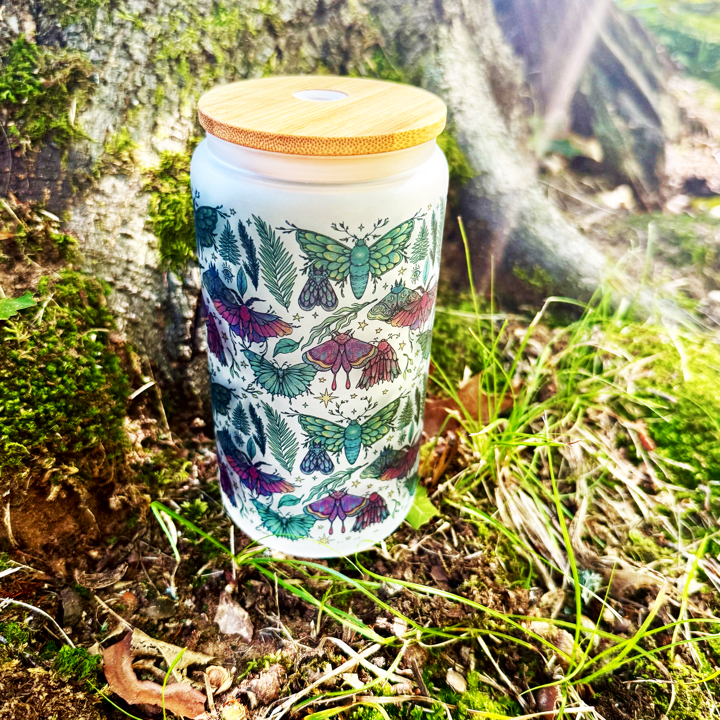 Whimsical Moth 16 oz Glass Tumbler