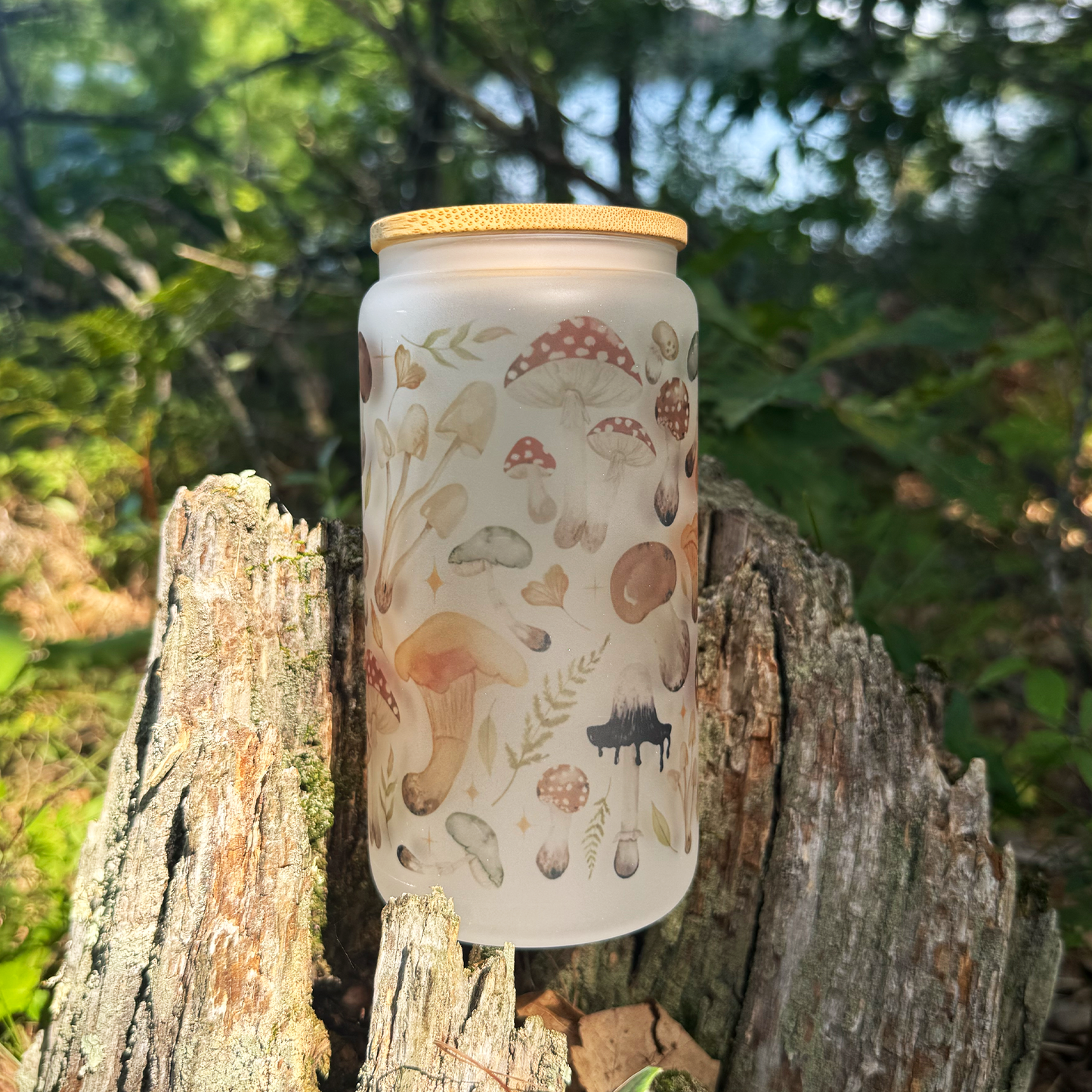 Whimsical Mushroom Frosted Sipper Glass