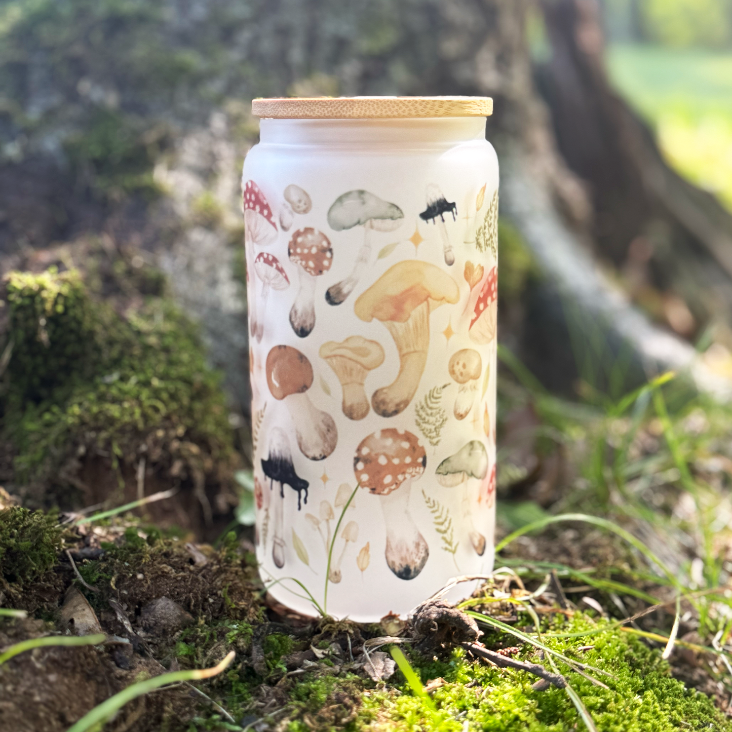 Whimsical Mushroom Frosted Sipper Glass