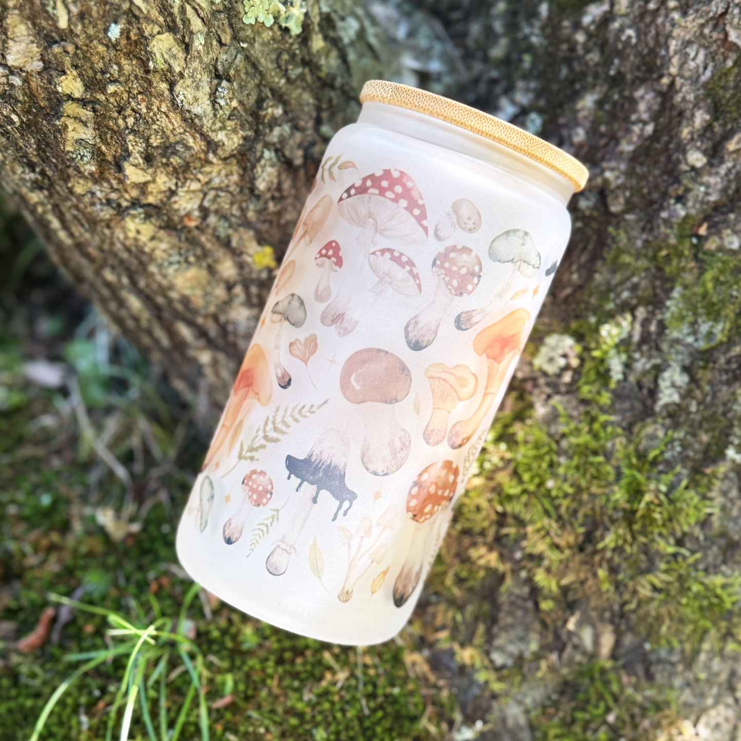 Whimsical Mushroom Frosted Sipper Glass