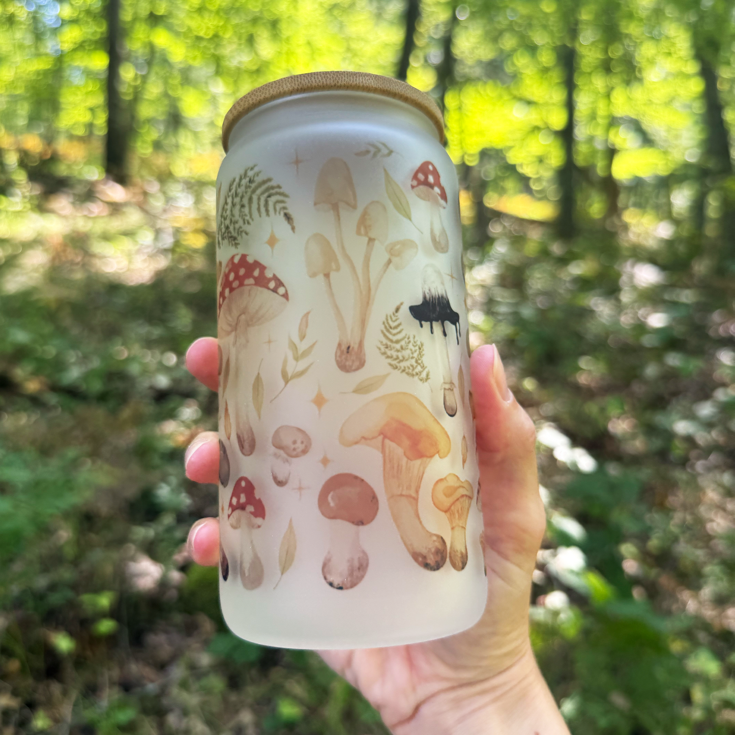 Whimsical Mushroom Frosted Sipper Glass