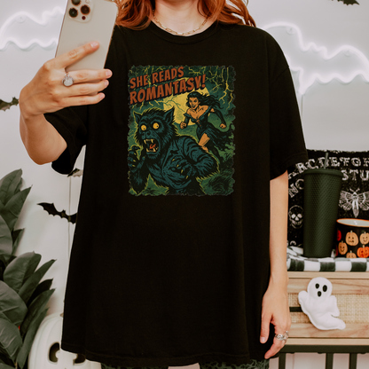 She Reads Romantasy T-Shirt