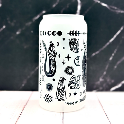 Witchy Folk Art Glass Tumbler